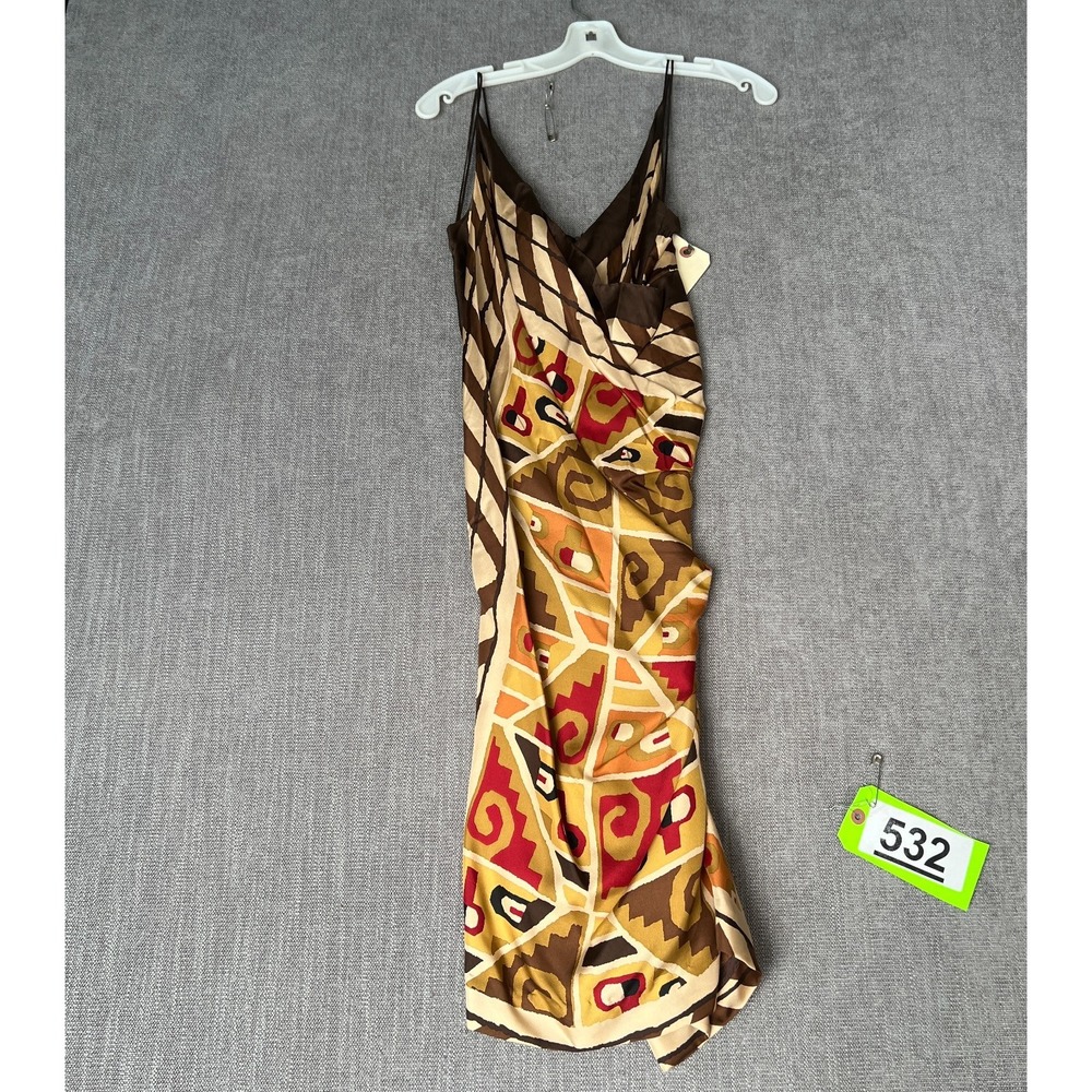 Nicole Miller Collection Slip Dress Womens 2 Multi Tribal Silk Ruched Cowl Neck